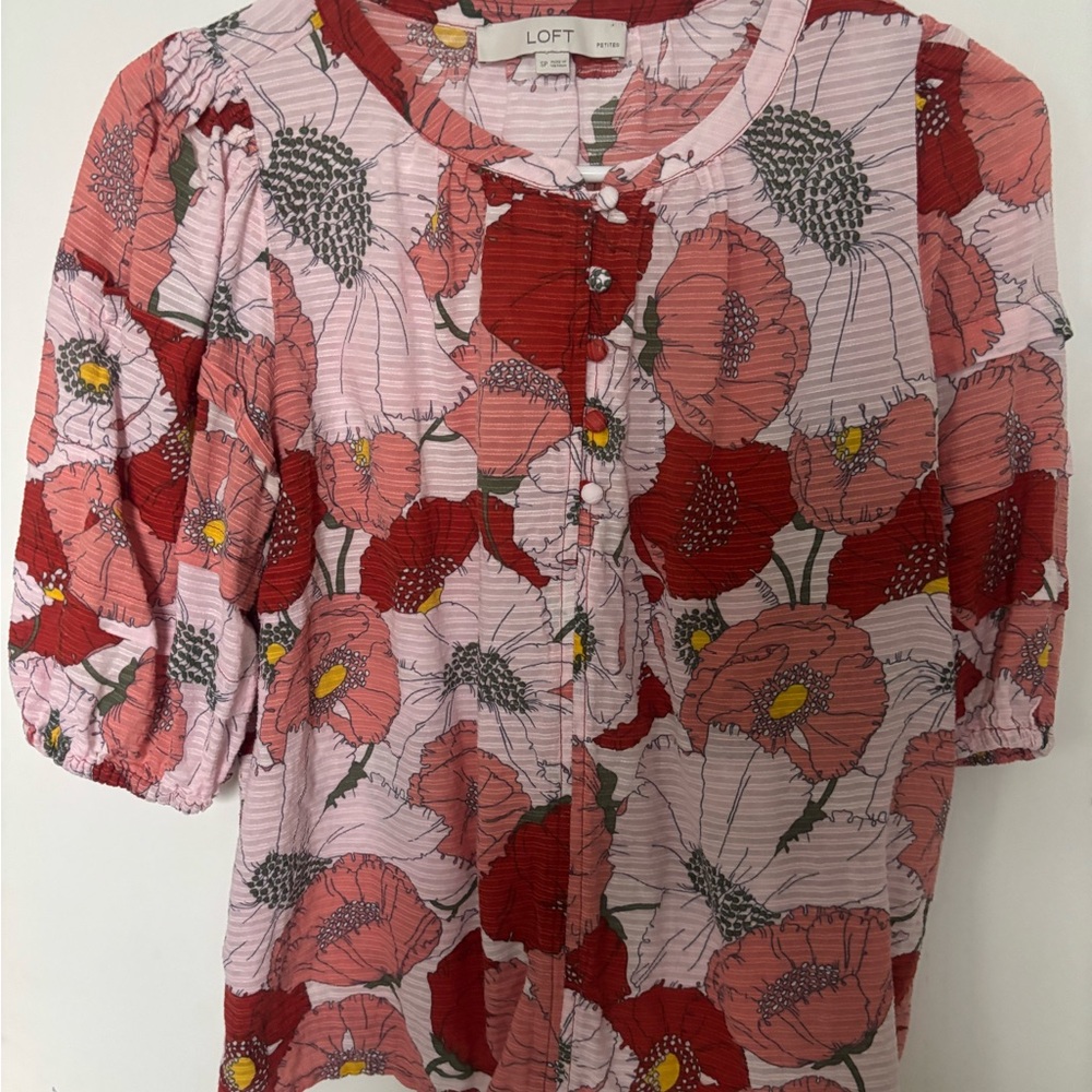 LOFT Floral Blouse - Red and Pink